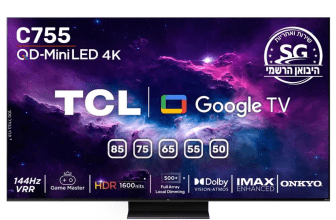 טלוויזיה חכמה 85" TCL QLED Mini Led טי.סי.אל Google TV 85C755