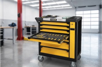 עגלת כלים מאובזרת 8 מגירות 215 חלקים + פנס עבודה Kasco – צבע צהוב