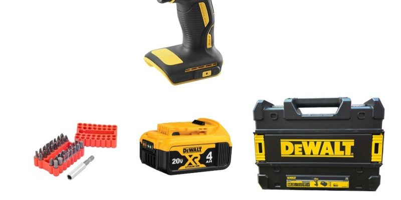 מברגת אימפקט DCF887 18V + סוללה 4AH + סט ביטים 33 יח' DeWalt