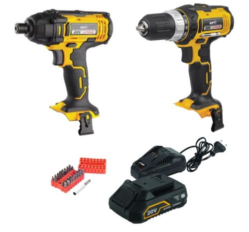 סט אימפקט ומברגה / מקדחה + סוללה 2A ומטען מבית GPT (כולל ביטים)