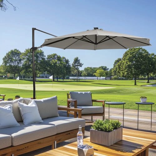 שמשיית צד 3.3 מטר בצבע בז' JOB LOT כולל תאורה סולארית