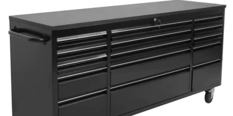 עגלת/ארון כלי עבודה מנירוסטה שחור המשלבת 15 מגירות