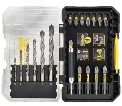 סט 19 ביטים ומקדחים לעץ ולמתכת STANLEY דגם STA88554