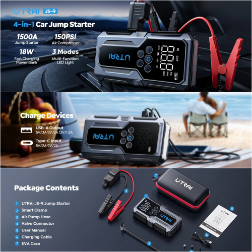 בוסטר התנעה משולב משאבה לרכב UTRAI JS-9