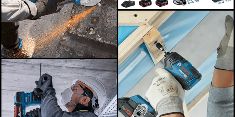 סט 3 כלים נטענים 18V – פטישון GBH 18V-22 + מברגה GDR 18V-200 + משחזת זווית GWS 18V-7 + זוג סוללות 4Ah, מטען, תיק נשיאה ומזוודה מבית Bosch