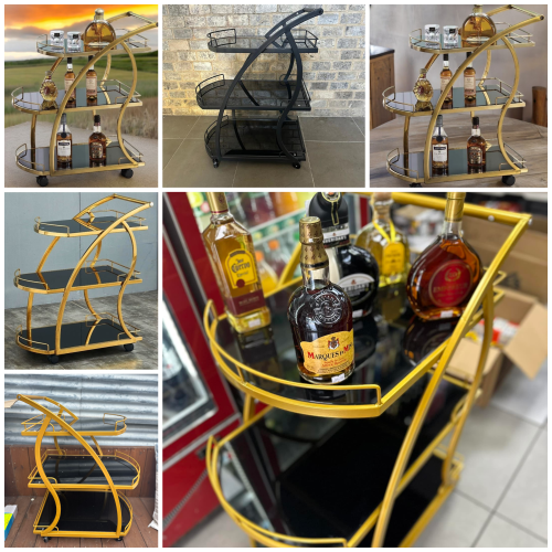 עגלת משקאות יוקרתית 3 מדפים בגימור מוזהב / שחור GANTZ