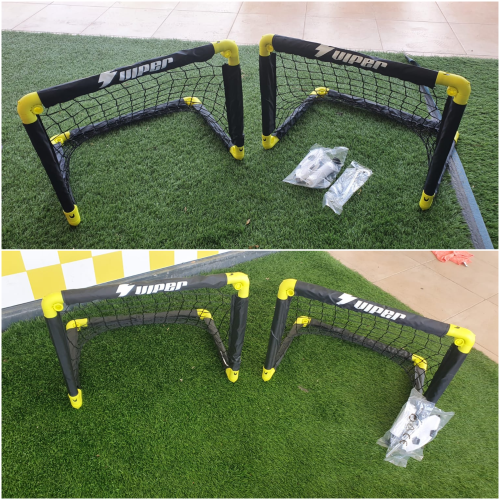 זוג מיני שערי כדורגל מתקפלים כולל יתדות כדור ומשאבה!