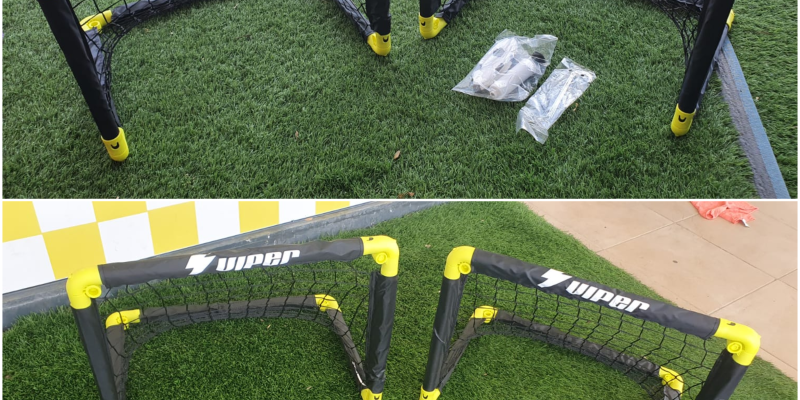 זוג מיני שערי כדורגל מתקפלים כולל יתדות כדור ומשאבה!