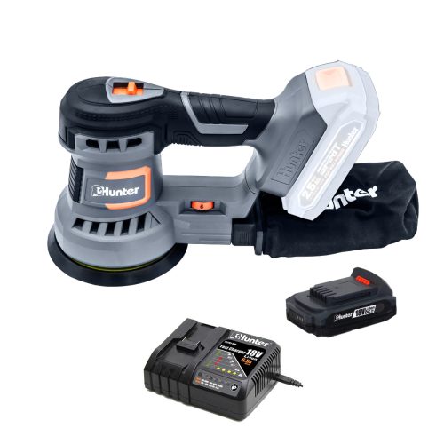 מלטשת אקצנטרית 125mm 18V + סוללה 2.0AH ומטען HUNTER