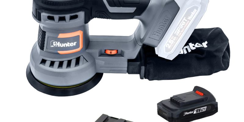 מלטשת אקצנטרית 125mm 18V + סוללה 2.0AH ומטען HUNTER