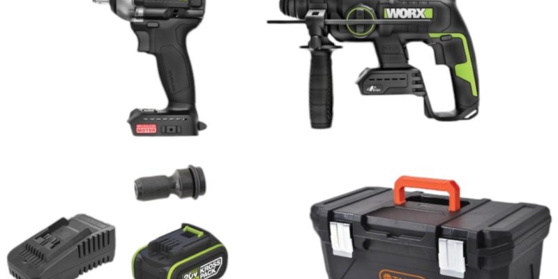 סט ללא פחמים (BRUSHLESS) פטישון ומפתח אימפקט 20V + סוללה 4A מטען ארז כלים ומתאם לבוקסה 1/2" מבית WORX