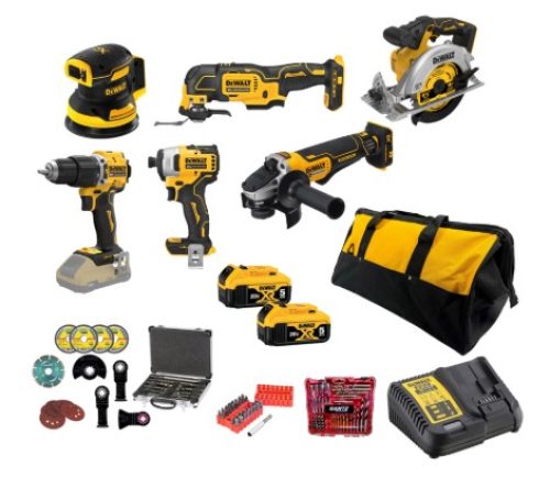 דיל השנה !!! סט 6 כלים 20V דיוולט DEWALT ללא פחמים כולל 2 סוללות 5AH ואביזרים נלווים