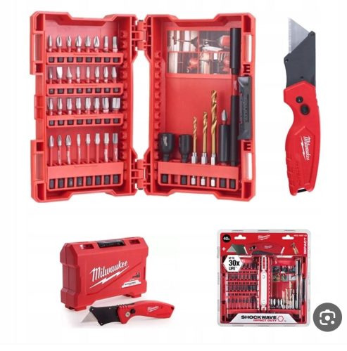 סט 50 ביטים ומקדחים + סכין קטנה מתקפלת Milwaukee