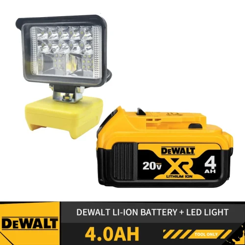 סוללת דיוולט DEWALT 4AH ופנס גנרי 18V תואם!