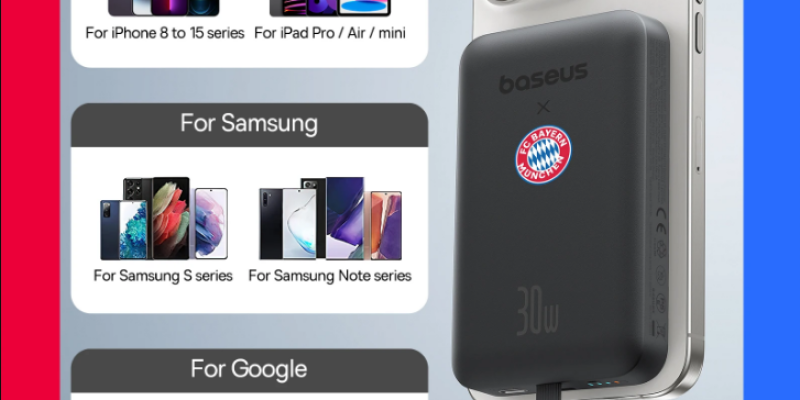 מטען נייד אלחוטי / חוטי Baseus 10,000mAh גרסת באיירן מינכן