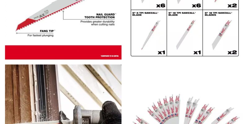 סט 18 מסוריות מילווקי למסורי חרב SAWZALL Wood and Metal Cutting Bi-Metal Reciprocating Saw Blade Set + 8 Blades (18-Piece)