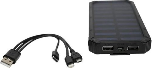 סוללת גיבוי נטענת / סולארית AMIGO בנפח 10,000mAh כולל פנס מובנה מבית Semicom – צבע שחור