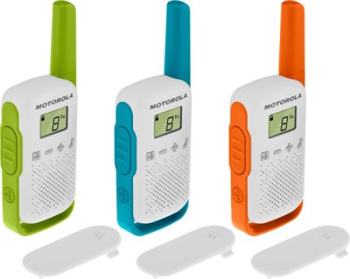שלושה מכשירי ווקי טוקי TALKABOUT T42 מבית Motorola – צבע ירוק/כחול/כתום