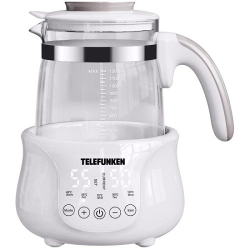 קומקום זכוכית 1.2 ליטר לתינוק דגם TCTM-02 מבית Telefunken – צבע לבן