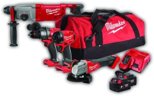 סט דבלין דור 4 18V- מברגה/מקדחה רוטטת + מברגת אימפקט + משחזת זווית "4.5 + פטישון + תיק נשיאה מבית Milwaukee