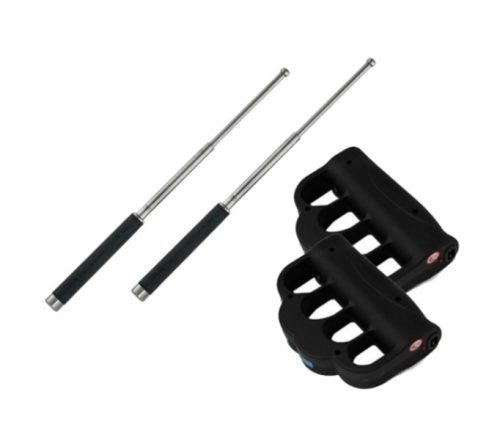 מארז הגנה עצמית זוג שוקרים בצורת אגרופן + זוג אלות טלסקופית מברזל