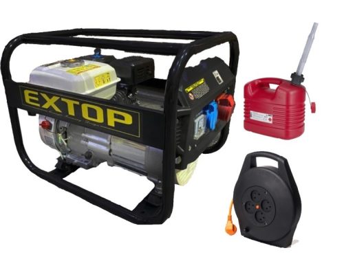 גנרטור מנוע בנזין 3500W חד-פאזי EXTOP + גלגלת 10 מטר וג'ריקן
