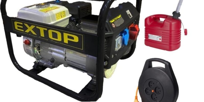 גנרטור מנוע בנזין 3500W חד-פאזי EXTOP + גלגלת 10 מטר וג'ריקן