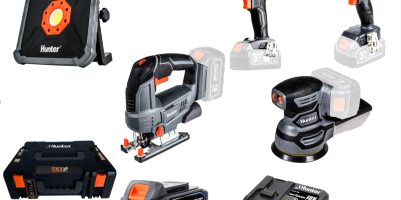 סט 5 כלים 18V + זוג סוללות ומטען HUNTER