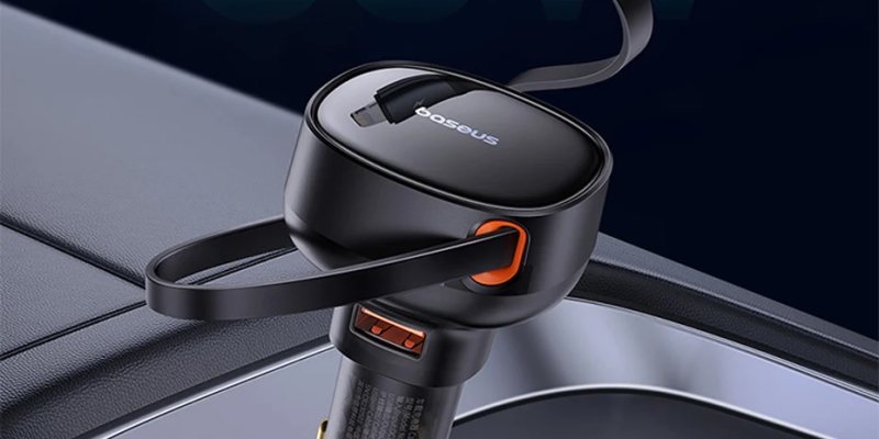 פלאג טעינה לרכב עם כבל מובנה + יציאת נוספת TYPE C או USB A