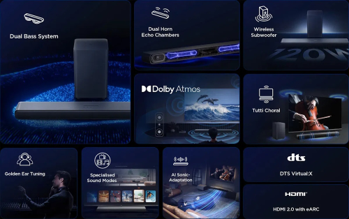 סאונדבר TCL S55H – מקרן קול 2.1 עם סאבוופר אלחוטי ו-Dolby Atmos