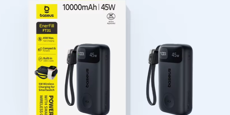 מטען נייד Baseus 10000mAh 45W כולל טעינה אלחוטית לשעוני אפל