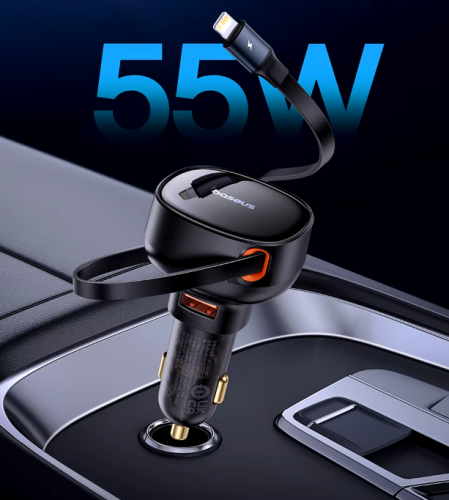 פלאג טעינה לרכב משולב כבל נשלף Baseus 