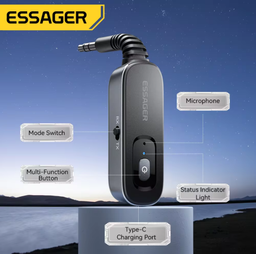 משדר בלוטות' מתחבר ל-AUX מבית ESSAGER