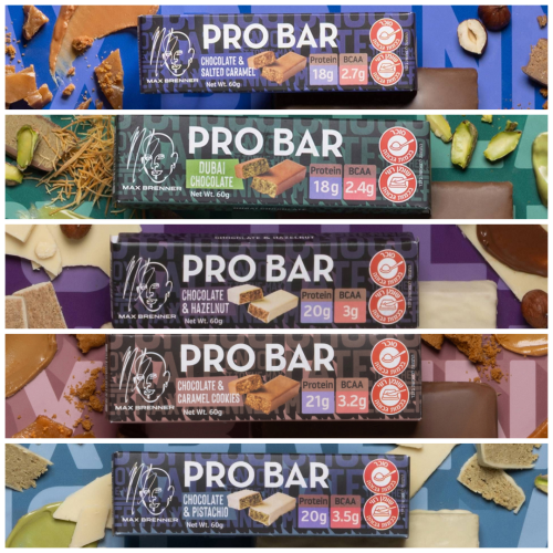 חטיפי חלבון מקס ברנר 18 יח' – Max Brenner Pro Bar