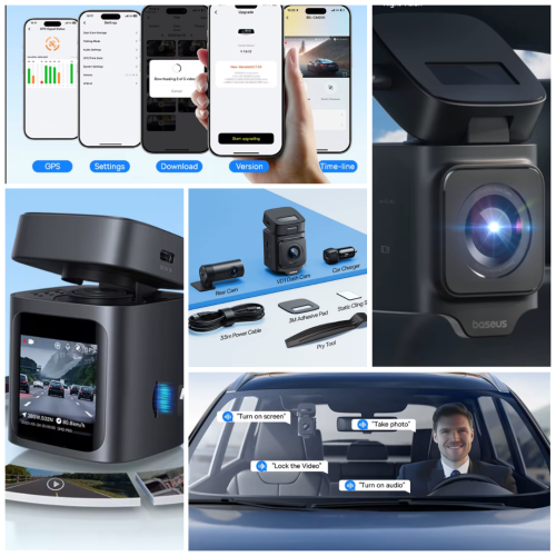 מצלמת דרך סולארית באסוס Baseus 3K קדמית + אחורית + קיט חיבור למצבר למצב חניה