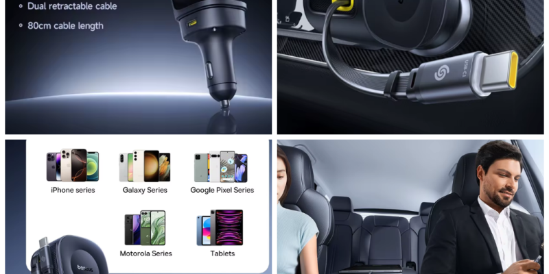 מטען לרכב Baseus 240W כולל 2 כבלי TYPE C נשלפים!