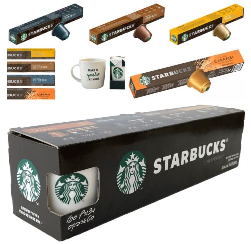 מארז קפסולות אספרסו בלונד/האוס בלנד/אספרסו/קרמל + ספל מתנה מבית Starbucks – סה"כ 40 קפסולות + ספל 260 מ"ל
